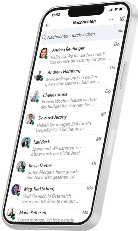 Schräg stehendes iPhone mit LinkedIn-Nachrichten: qualifizierte Entscheider auf dem Weg ins Gespräch mit dem Sales-Team